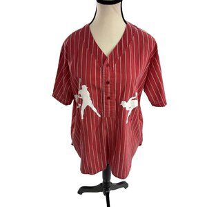 Esleep Boxer Pajama Top Womens S Red Stripe Vintage 90s Baseball Print Button